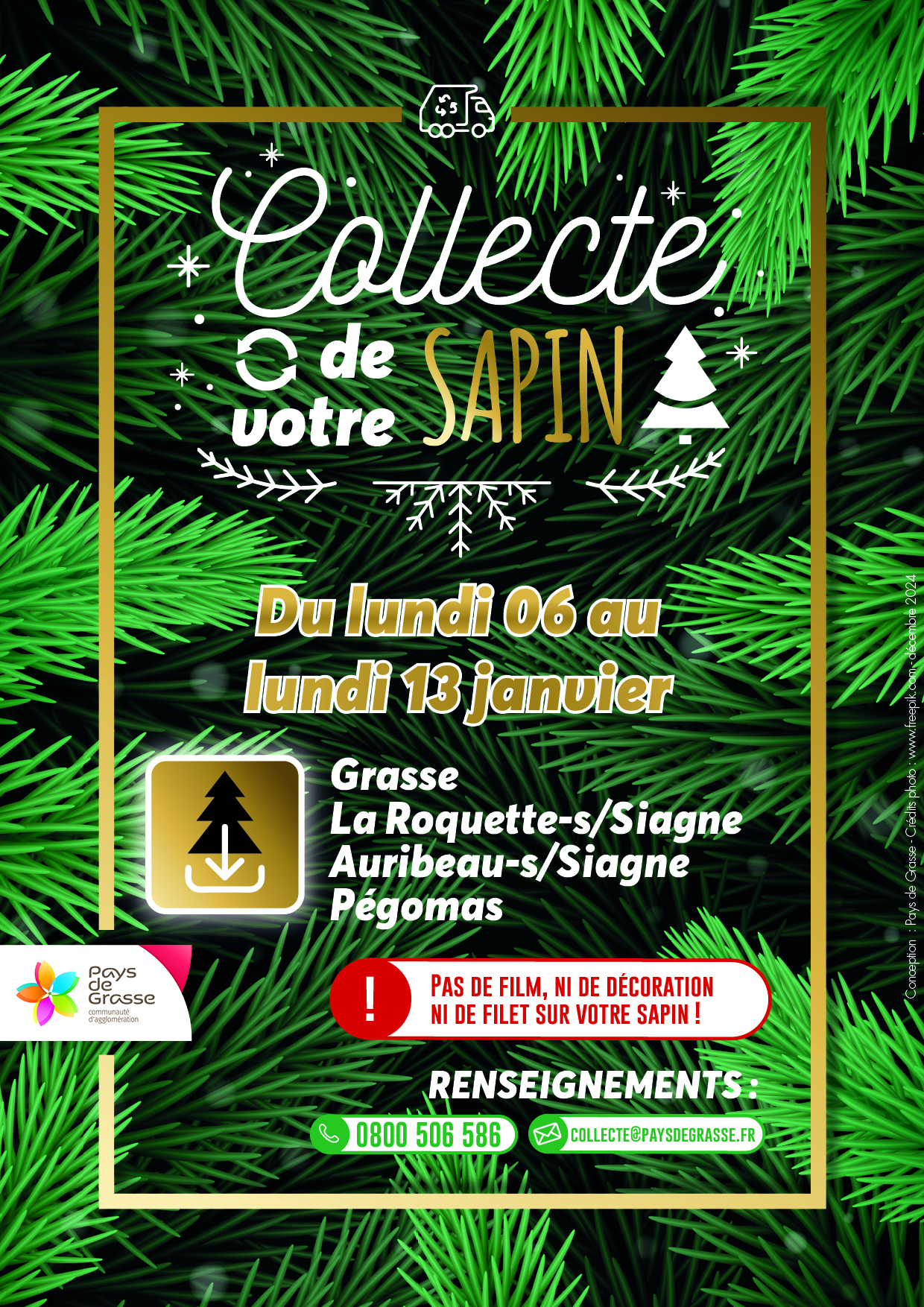 collecte des sapins de noël 2024 Pays de Grasse