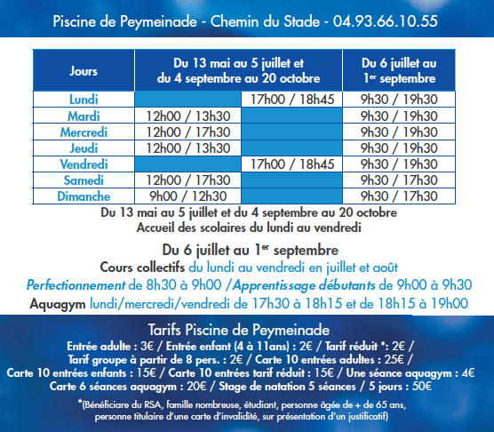 horaires piscine